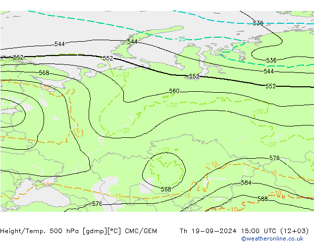 Height/Temp. 500 hPa CMC/GEM Qui 19.09.2024 15 UTC