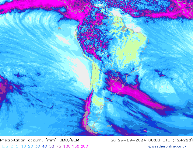Totale neerslag CMC/GEM zo 29.09.2024 00 UTC