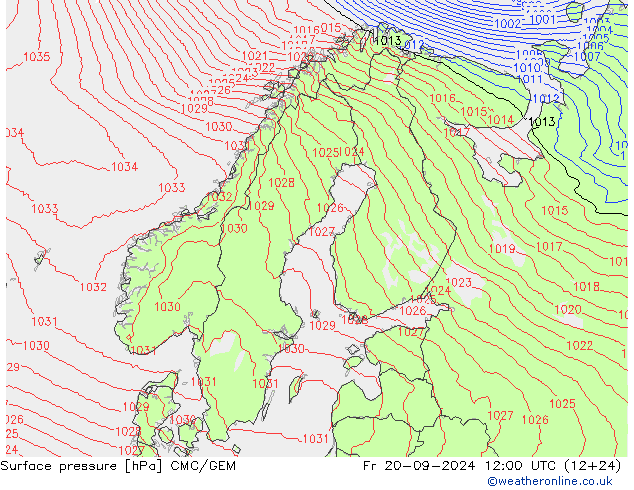 Atmosférický tlak CMC/GEM Pá 20.09.2024 12 UTC