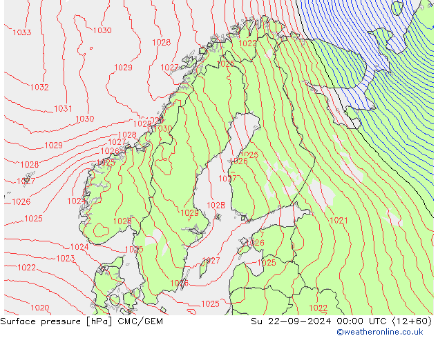 Surface pressure CMC/GEM Su 22.09.2024 00 UTC