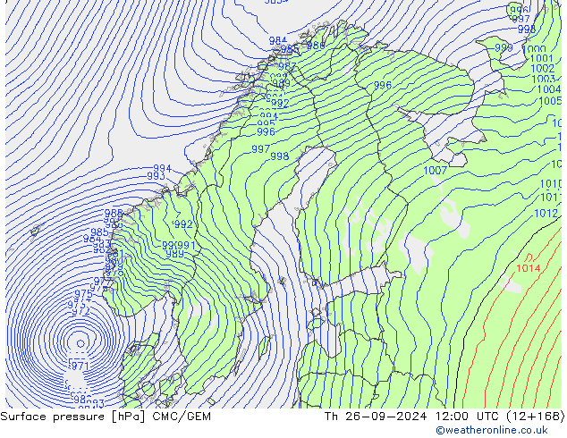 Surface pressure CMC/GEM Th 26.09.2024 12 UTC