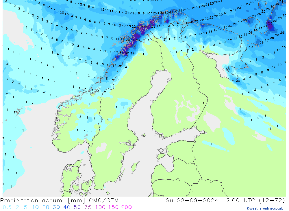 Precipitation accum. CMC/GEM Su 22.09.2024 12 UTC