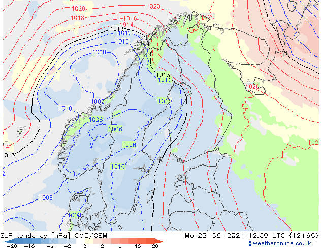 SLP tendency CMC/GEM Seg 23.09.2024 12 UTC