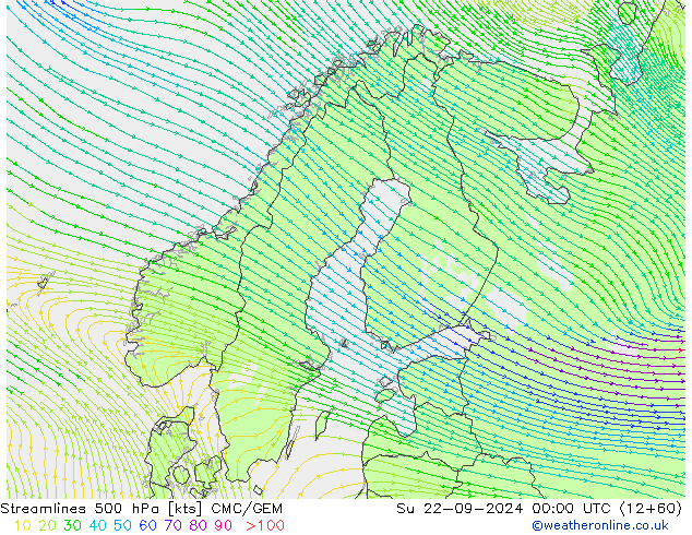 Streamlines 500 hPa CMC/GEM Su 22.09.2024 00 UTC