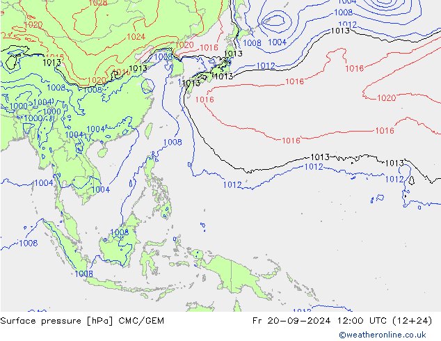 Atmosférický tlak CMC/GEM Pá 20.09.2024 12 UTC