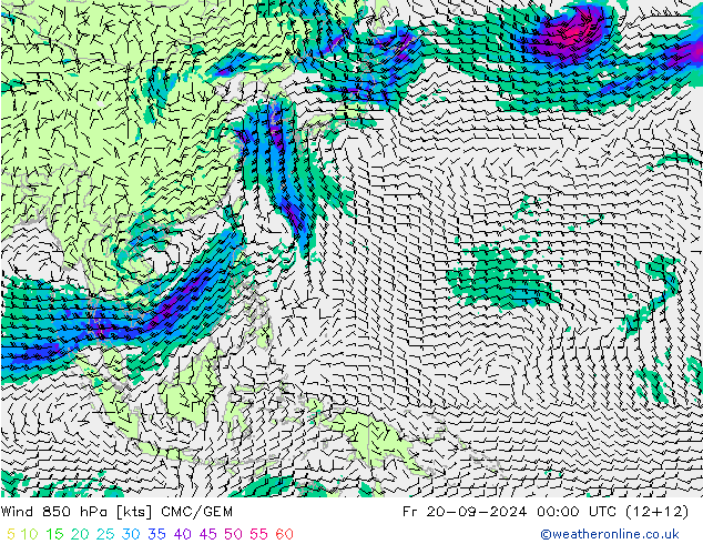 Wind 850 hPa CMC/GEM Fr 20.09.2024 00 UTC