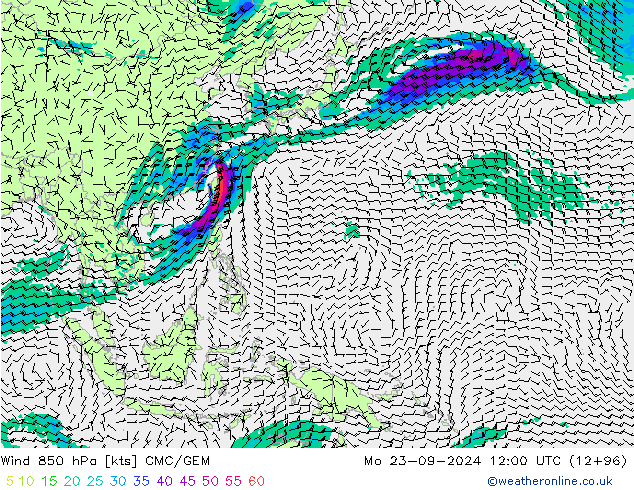 Wind 850 hPa CMC/GEM Mo 23.09.2024 12 UTC