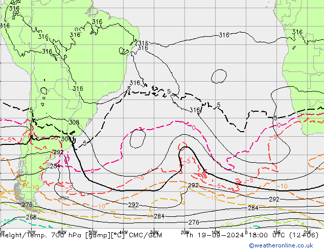 Height/Temp. 700 hPa CMC/GEM czw. 19.09.2024 18 UTC