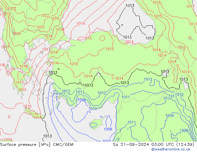 приземное давление CMC/GEM сб 21.09.2024 03 UTC