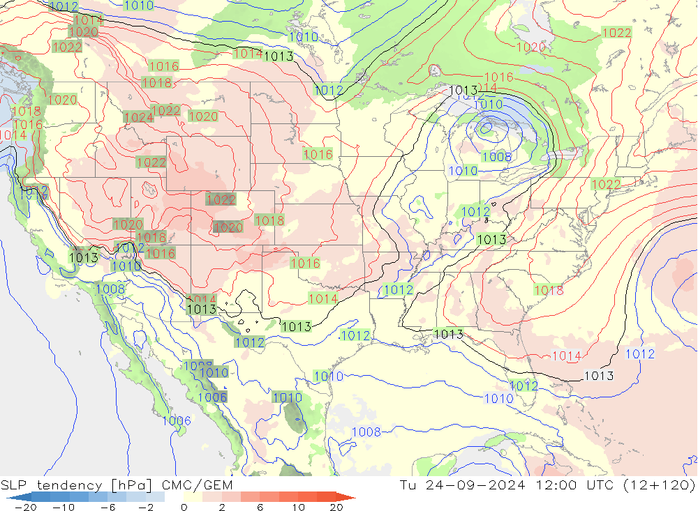 SLP tendency CMC/GEM Tu 24.09.2024 12 UTC