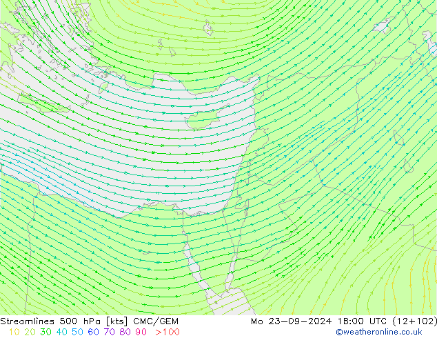 ветер 500 гПа CMC/GEM пн 23.09.2024 18 UTC