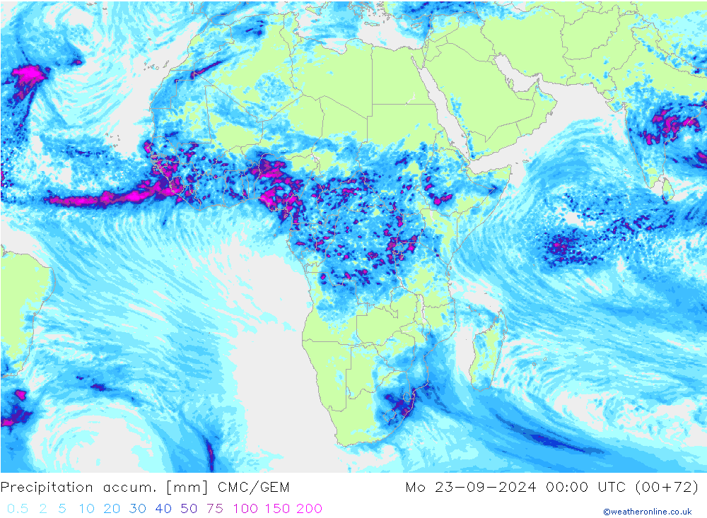 Précipitation accum. CMC/GEM lun 23.09.2024 00 UTC