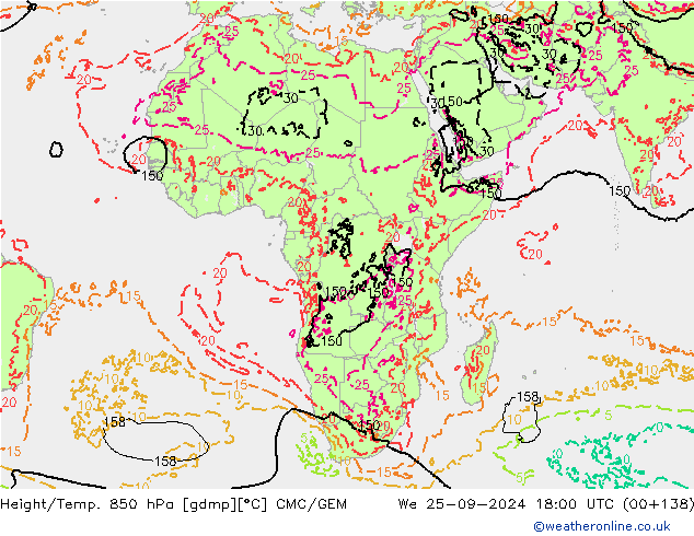 Height/Temp. 850 hPa CMC/GEM śro. 25.09.2024 18 UTC