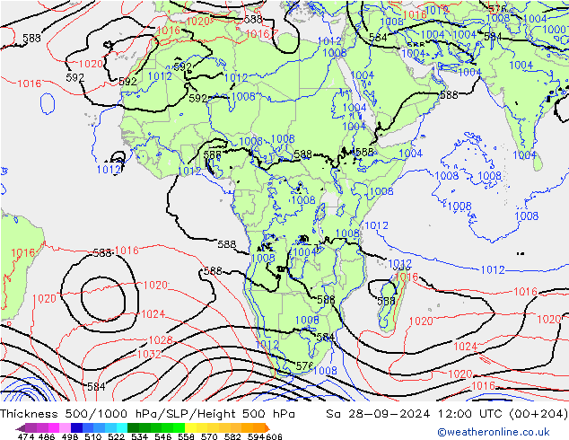 Theta-e 850hPa CMC/GEM Sa 28.09.2024 12 UTC