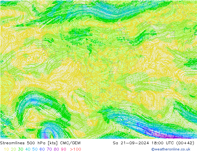 Streamlines 500 hPa CMC/GEM Sa 21.09.2024 18 UTC