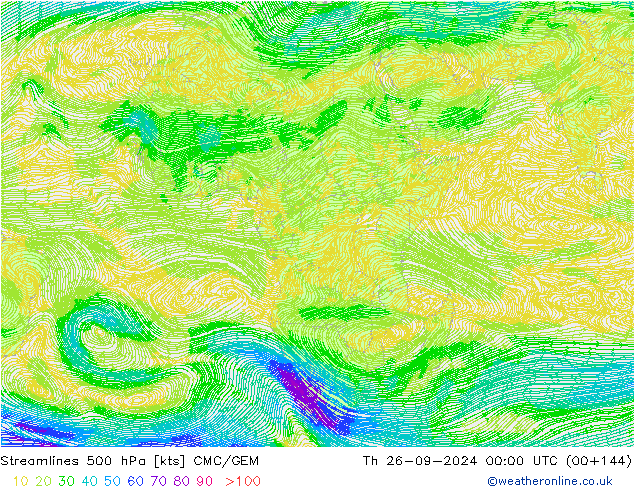 Streamlines 500 hPa CMC/GEM Th 26.09.2024 00 UTC