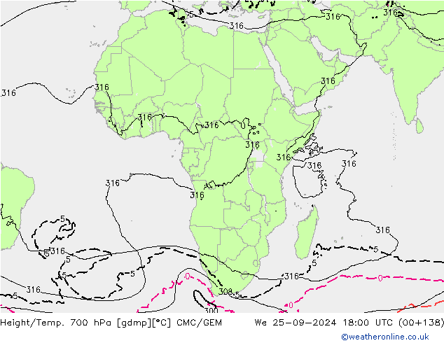 Height/Temp. 700 hPa CMC/GEM  25.09.2024 18 UTC