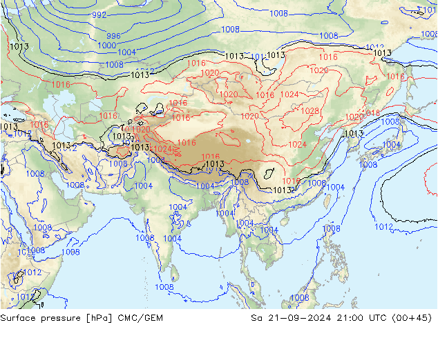 Atmosférický tlak CMC/GEM So 21.09.2024 21 UTC