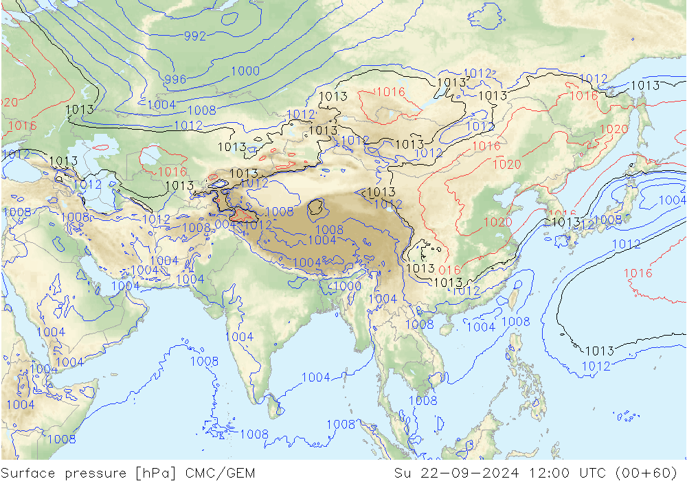 Luchtdruk (Grond) CMC/GEM zo 22.09.2024 12 UTC