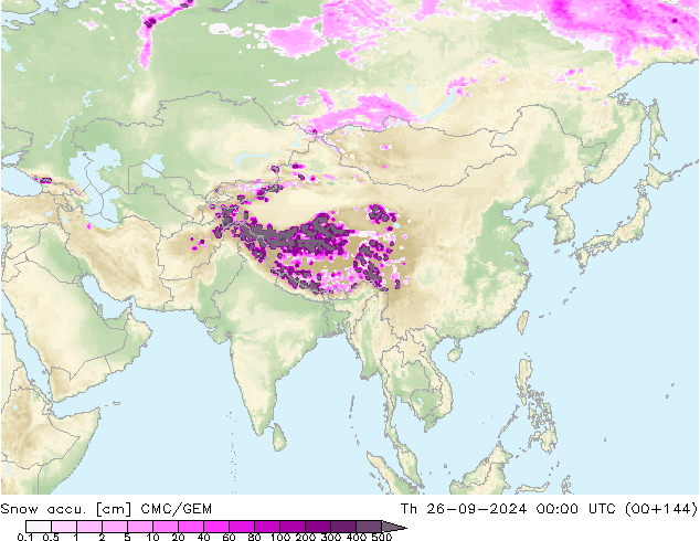 Snow accu. CMC/GEM  26.09.2024 00 UTC