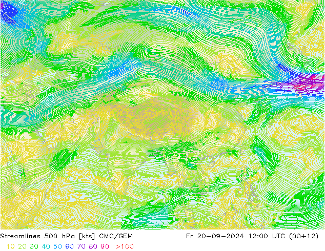 Ligne de courant 500 hPa CMC/GEM ven 20.09.2024 12 UTC