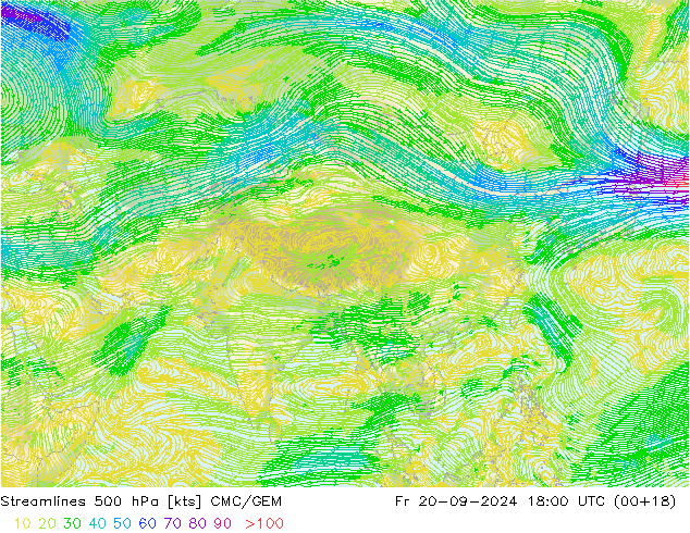 Ligne de courant 500 hPa CMC/GEM ven 20.09.2024 18 UTC