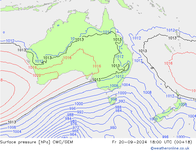 Surface pressure CMC/GEM Fr 20.09.2024 18 UTC