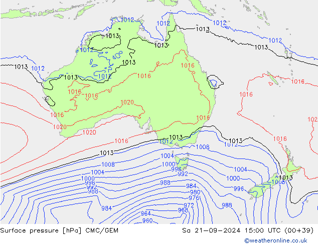 приземное давление CMC/GEM сб 21.09.2024 15 UTC
