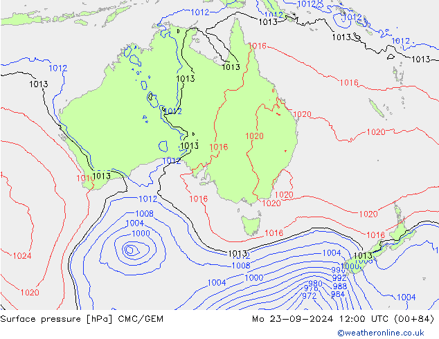 Surface pressure CMC/GEM Mo 23.09.2024 12 UTC