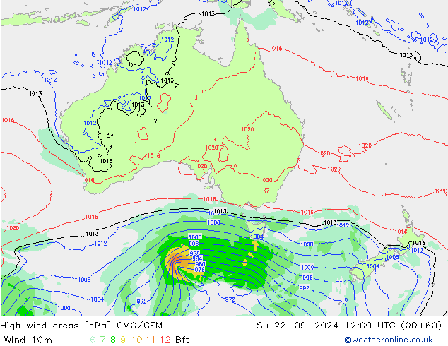 High wind areas CMC/GEM Вс 22.09.2024 12 UTC