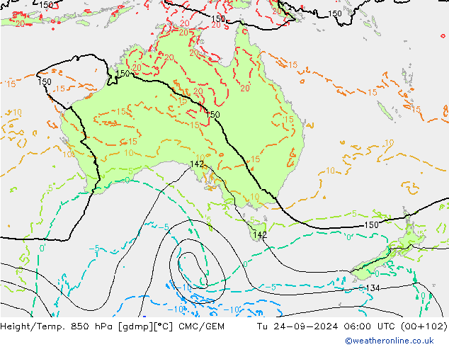 Height/Temp. 850 hPa CMC/GEM Tu 24.09.2024 06 UTC