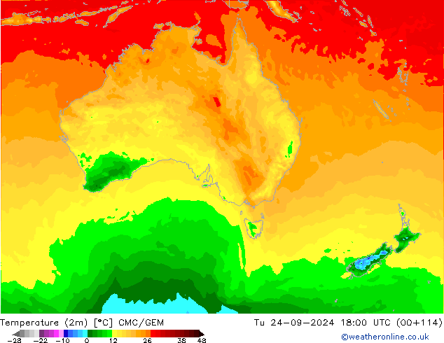 Temperaturkarte (2m) CMC/GEM Di 24.09.2024 18 UTC