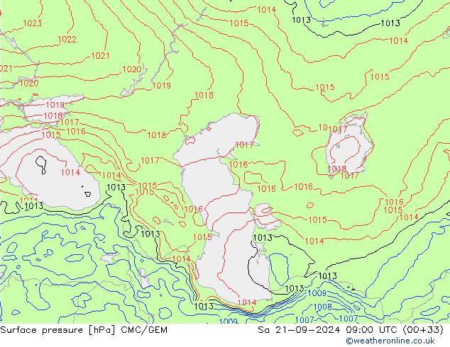 приземное давление CMC/GEM сб 21.09.2024 09 UTC