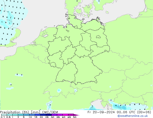 Precipitação (6h) CMC/GEM Sex 20.09.2024 06 UTC