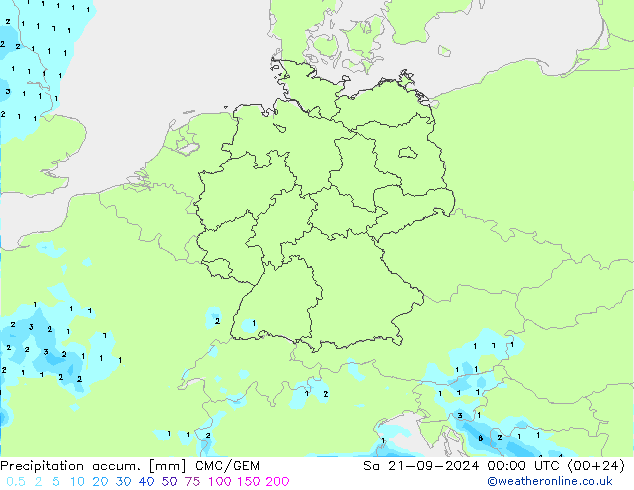 Precipitation accum. CMC/GEM Sa 21.09.2024 00 UTC