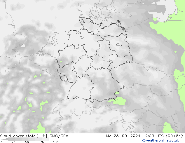 Wolken (gesamt) CMC/GEM Mo 23.09.2024 12 UTC