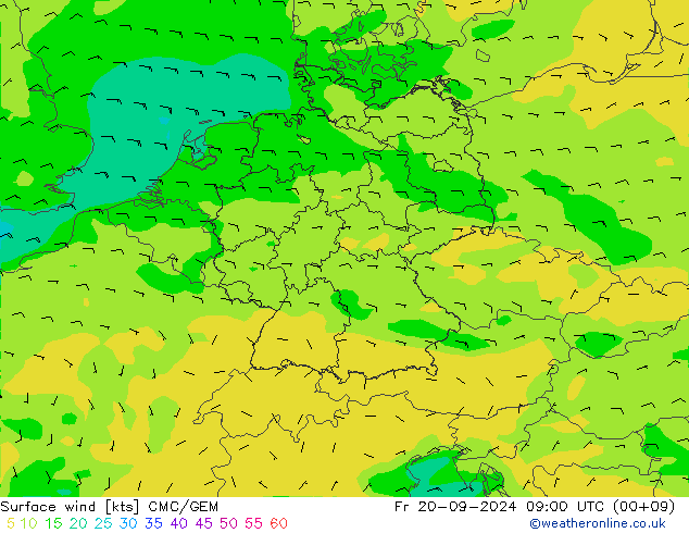 Surface wind CMC/GEM Pá 20.09.2024 09 UTC