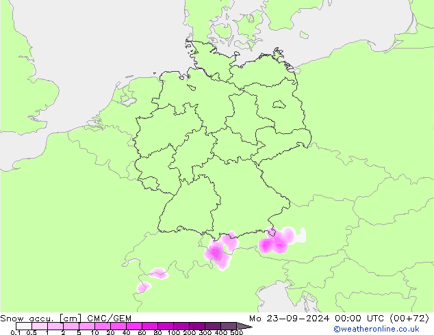 Snow accu. CMC/GEM  23.09.2024 00 UTC