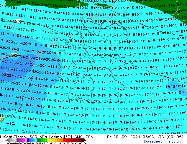 Height/Temp. 500 hPa CMC/GEM Fr 20.09.2024 06 UTC