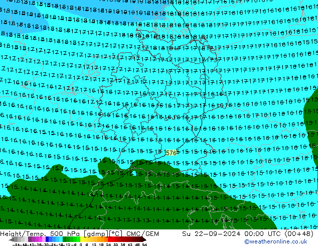 Height/Temp. 500 гПа CMC/GEM Вс 22.09.2024 00 UTC