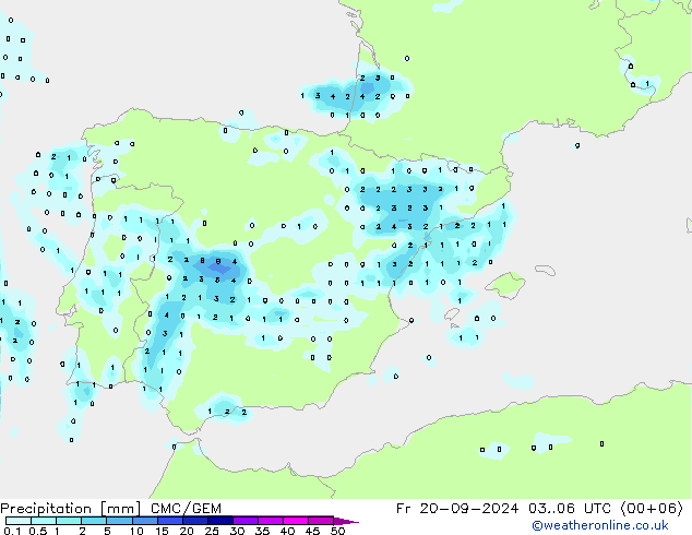 Précipitation CMC/GEM ven 20.09.2024 06 UTC