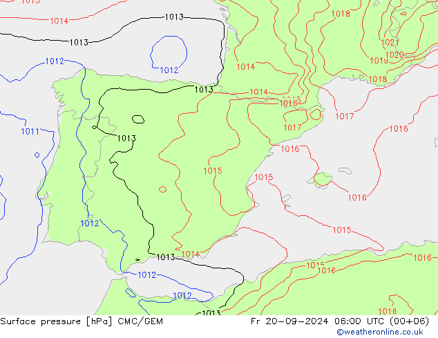 Atmosférický tlak CMC/GEM Pá 20.09.2024 06 UTC