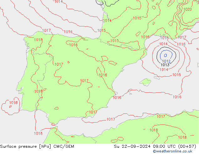 Surface pressure CMC/GEM Su 22.09.2024 09 UTC