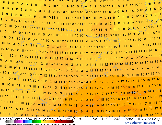 Height/Temp. 850 гПа CMC/GEM сб 21.09.2024 00 UTC