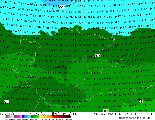 Yükseklik/Sıc. 500 hPa CMC/GEM Cu 20.09.2024 18 UTC