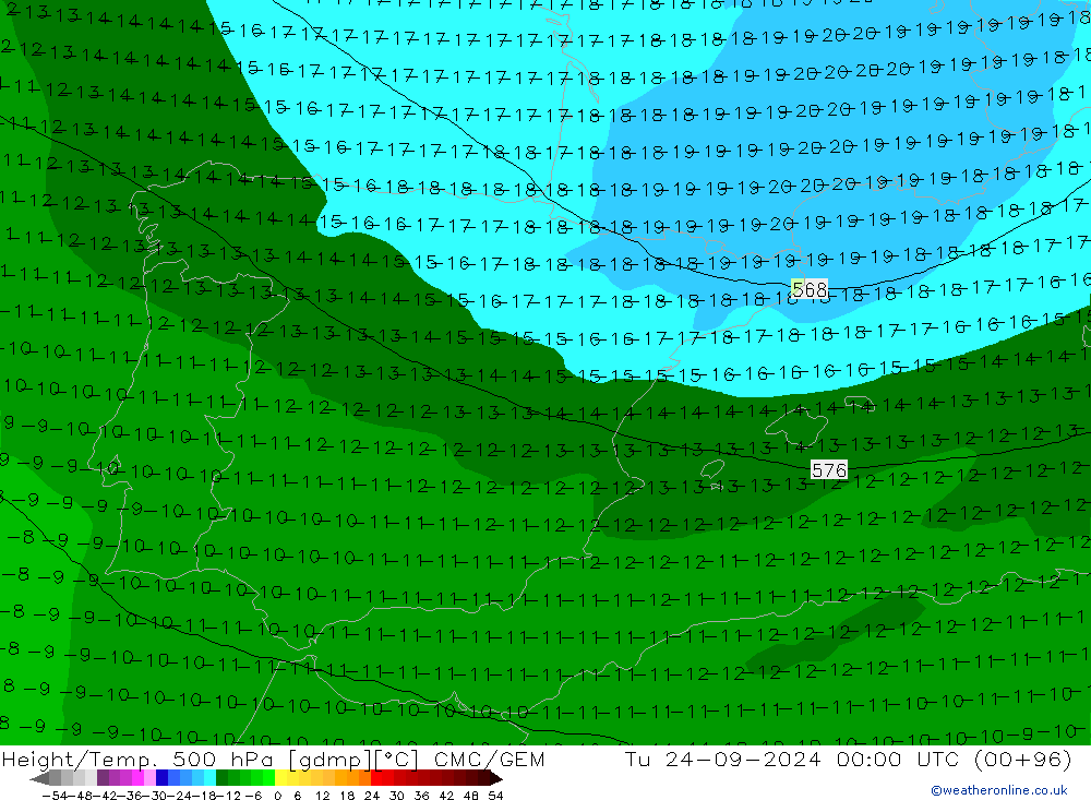 Height/Temp. 500 hPa CMC/GEM Tu 24.09.2024 00 UTC