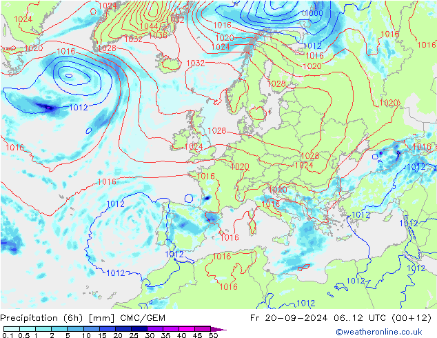 Precipitation (6h) CMC/GEM Pá 20.09.2024 12 UTC