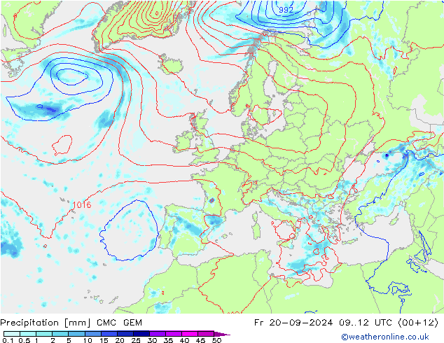 Precipitation CMC/GEM Fr 20.09.2024 12 UTC