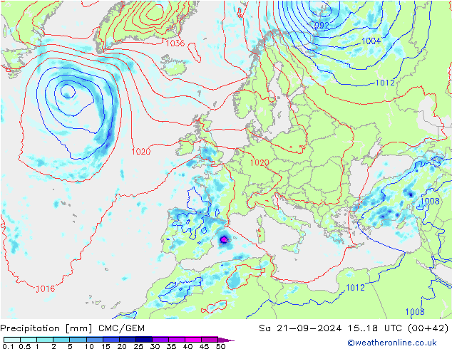 Srážky CMC/GEM So 21.09.2024 18 UTC