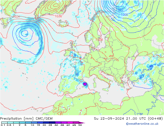 Precipitation CMC/GEM Su 22.09.2024 00 UTC